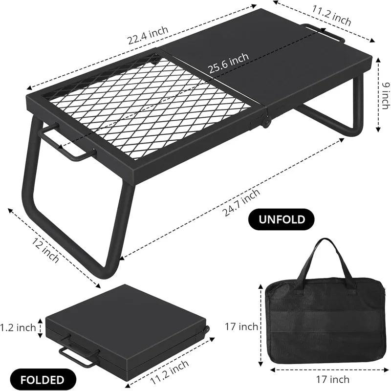 Folding Campfire Grill Heavy Duty Steel Mesh Grate Portable Cooking Rack