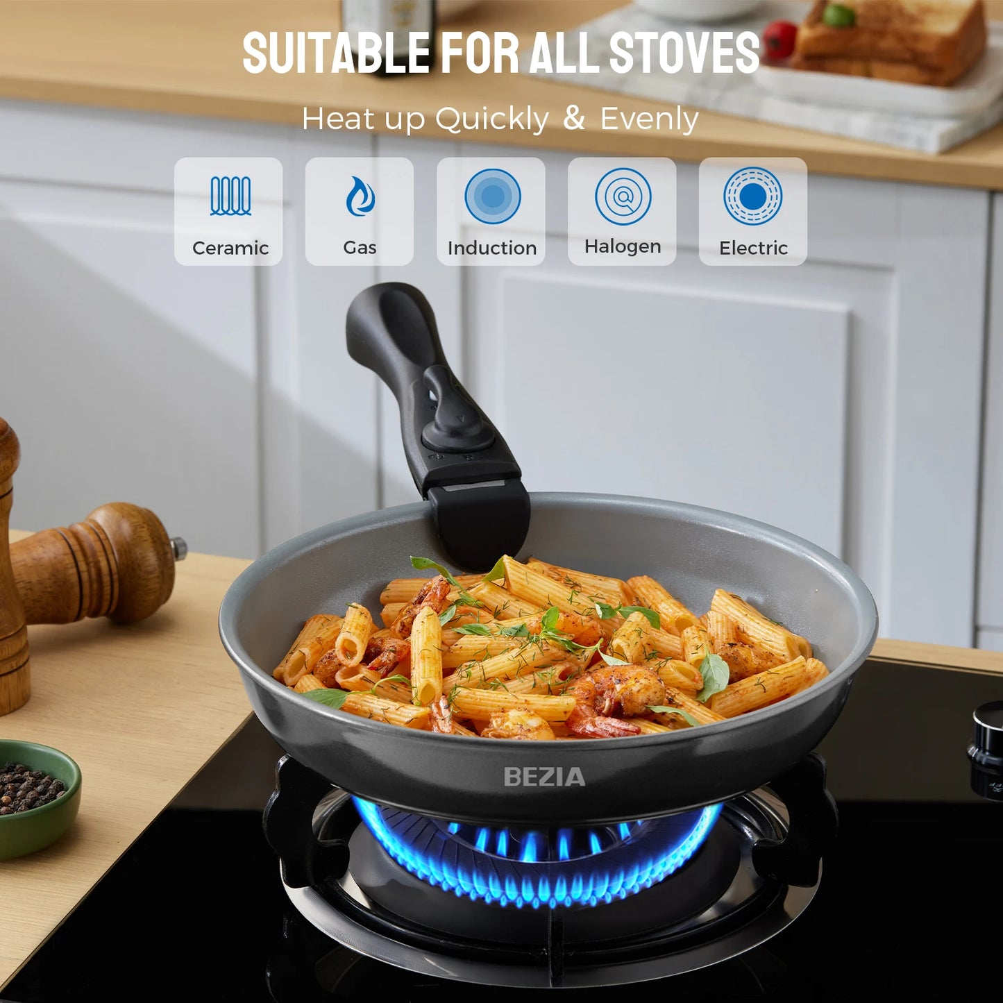 Induction Cookware with Healthy Ceramic Coating Camping Pots and Pans Set Nonstick 10pcs with Detachable Handles