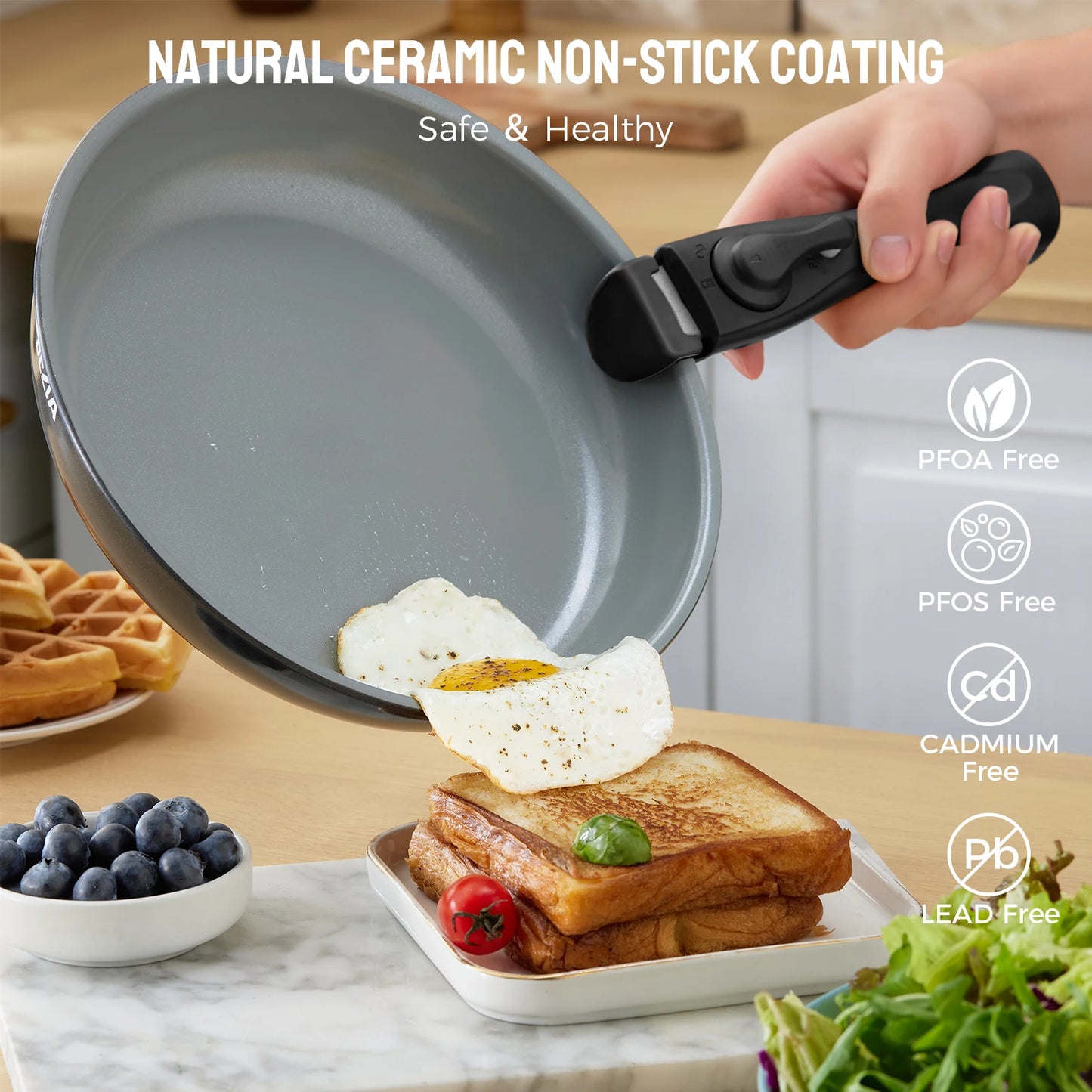 Induction Cookware with Healthy Ceramic Coating Camping Pots and Pans Set Nonstick 10pcs with Detachable Handles