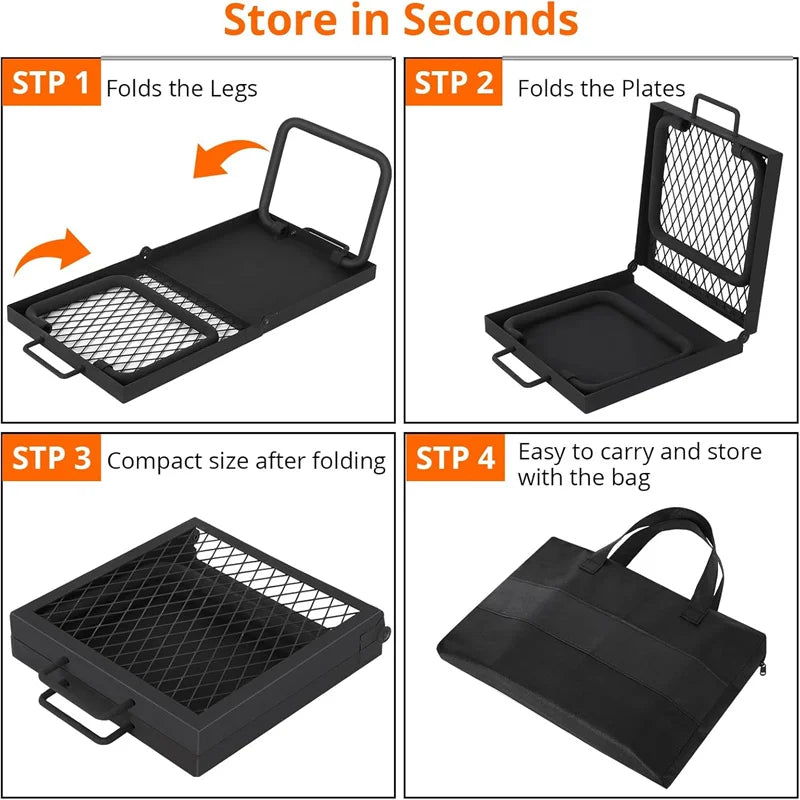 Folding Campfire Grill Heavy Duty Steel Mesh Grate Portable Cooking Rack