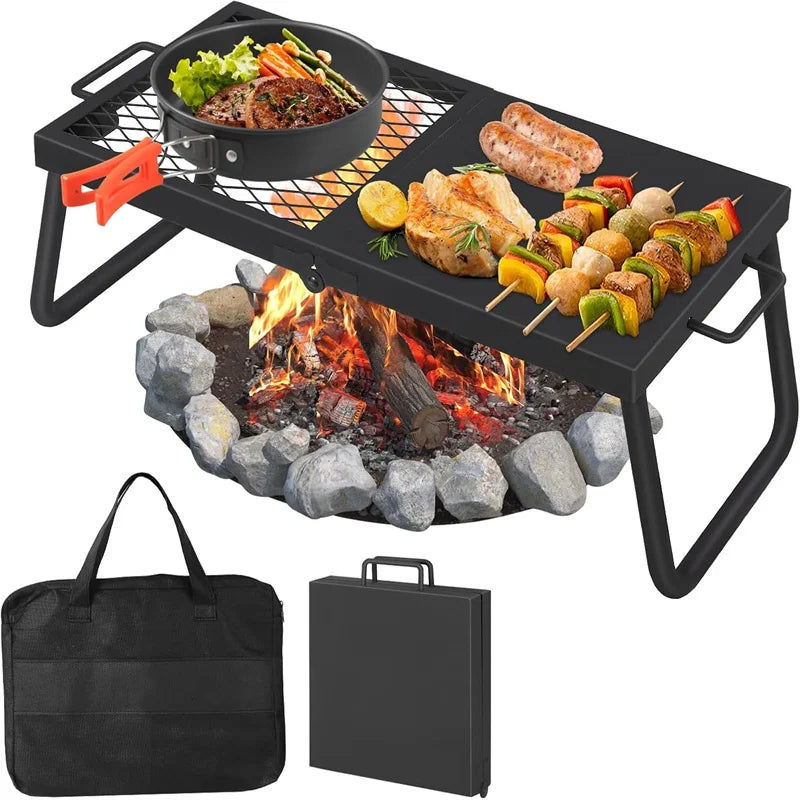 Folding Campfire Grill Heavy Duty Steel Mesh Grate Portable Cooking Rack