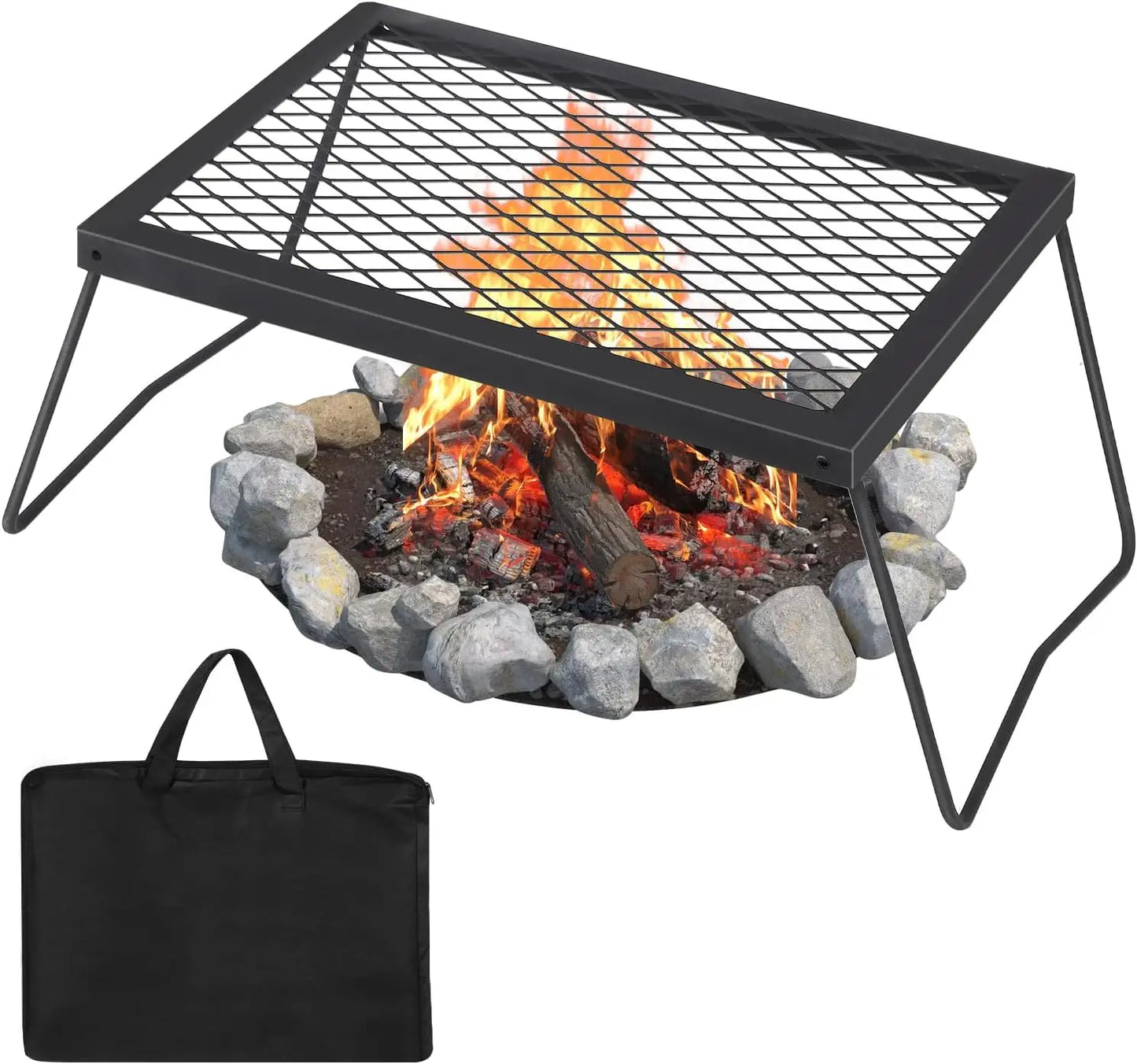 Folding Campfire Grill Heavy Duty Steel Mesh Grate Portable Cooking Rack