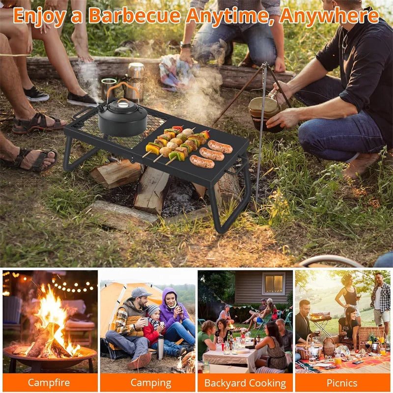 Folding Campfire Grill Heavy Duty Steel Mesh Grate Portable Cooking Rack