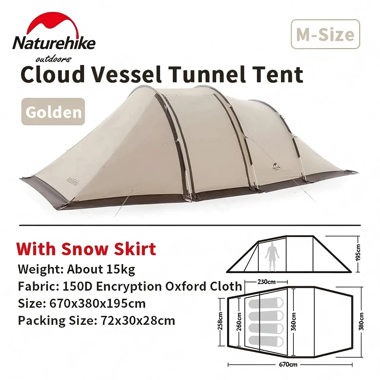 Naturehike 4-6 Persons Tunnel Tent Camping Large Space Portable