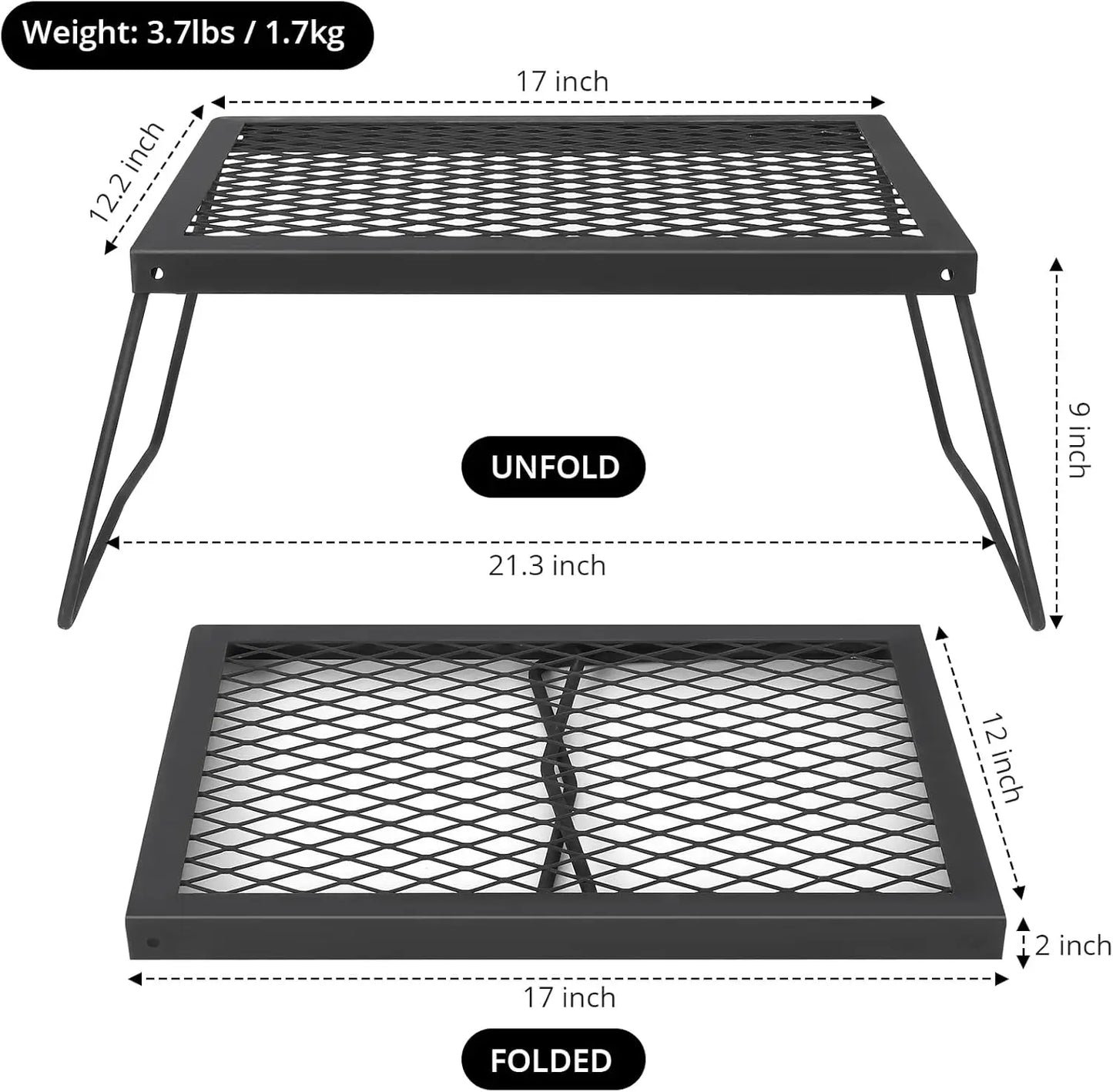 Folding Campfire Grill Heavy Duty Steel Mesh Grate Portable Cooking Rack